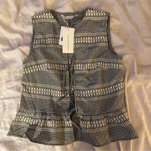 Commense Black and White Tie-Front M Top Cottagecore Old Money Classic Country